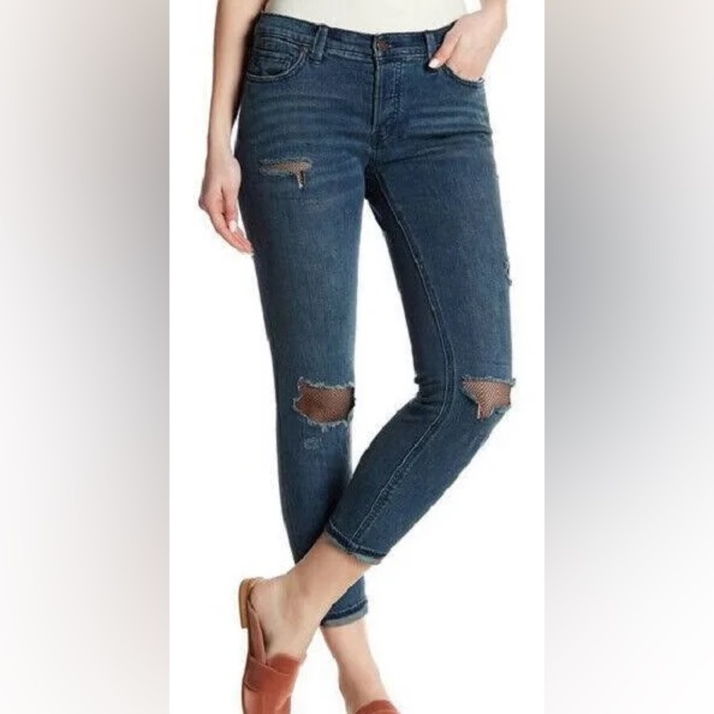 Free People Fishnet-Inset Skinny Fit Jeans